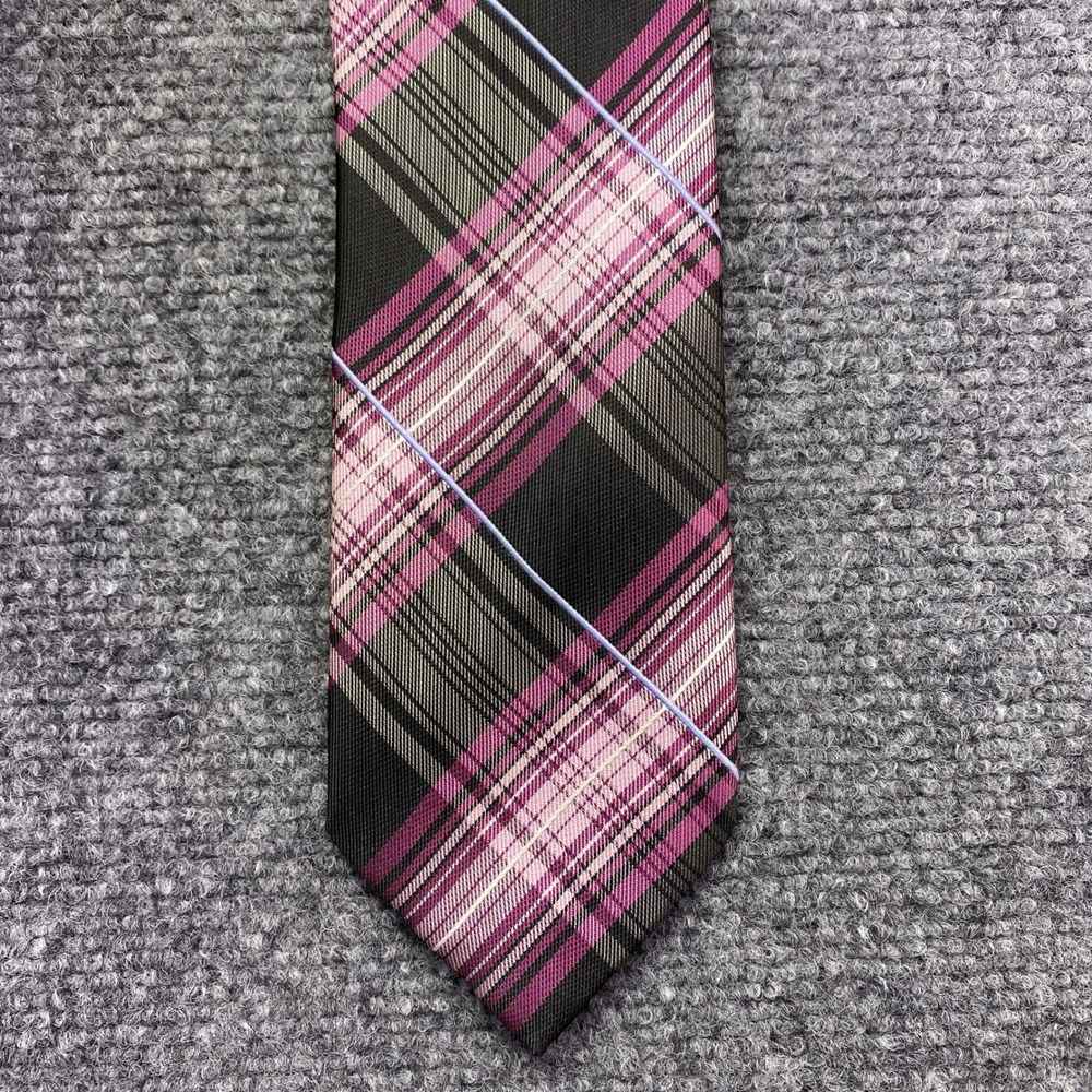 Christian Aujard Liberte Paris Mens‎ Plaid Necktie Black Pink White Hand Made